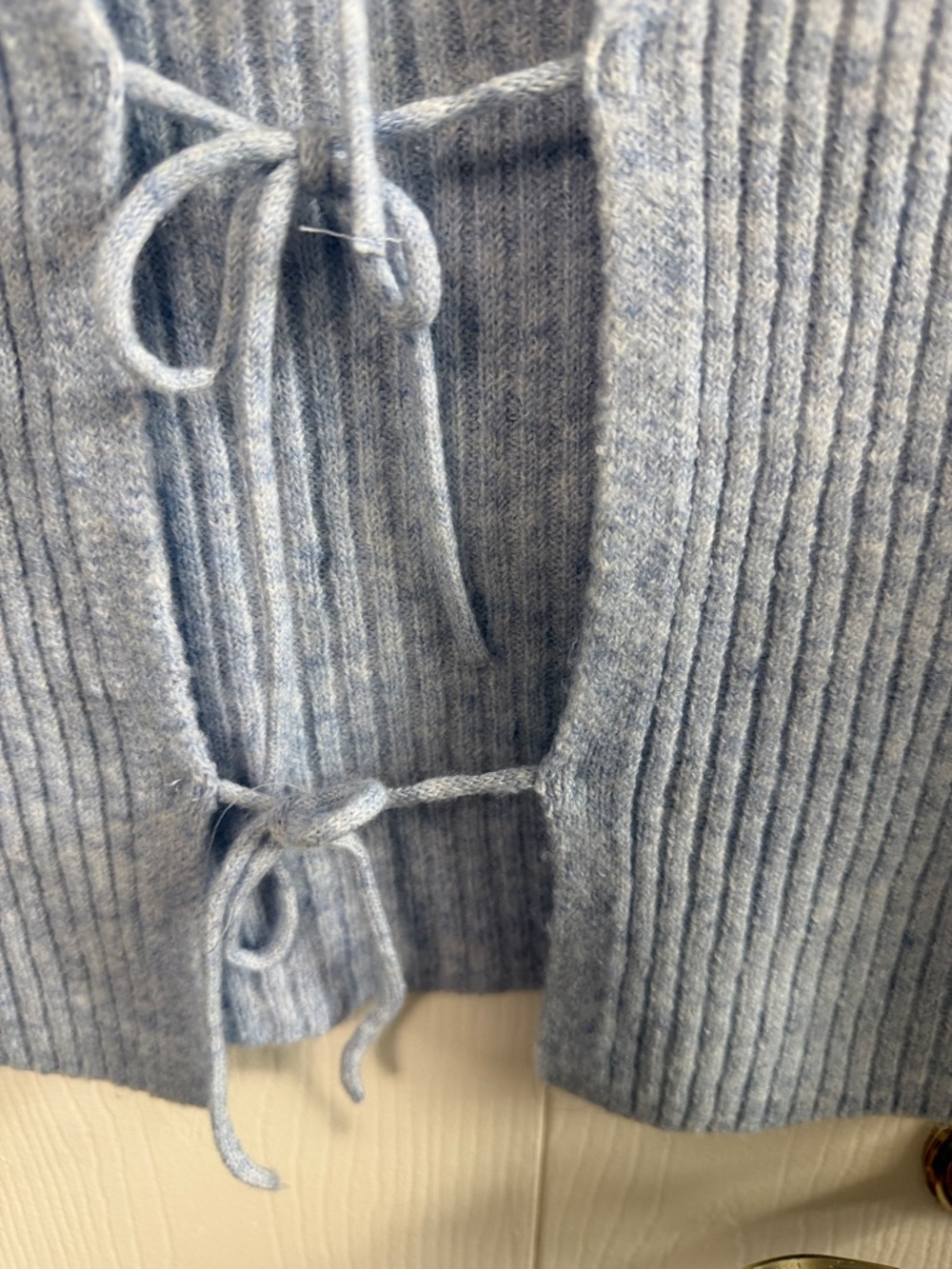 Sincerely Jules Light Blue Ribbed Tie-Front Cardigan Sweater - Picture 5 of 5